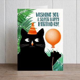 Geburtstagskarte mit schwarzer Katze und Ballon Karte