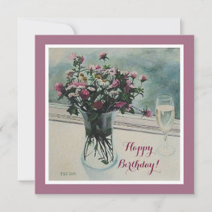 Geburtstagskarte mit Vintag rosa Blume von Pola.B. Feiertagskarte