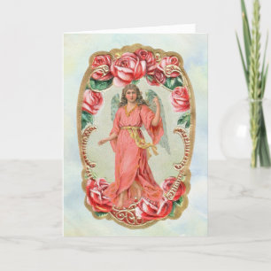 Geburtstagskarte mit Vintage-Engel und Rosen Feiertagskarte