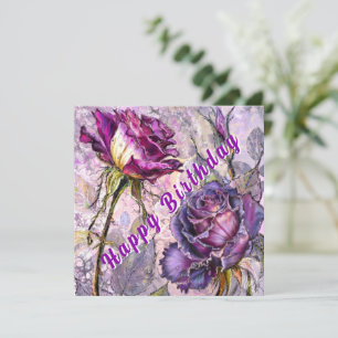 Geburtstagskarte mit violetten Rosen