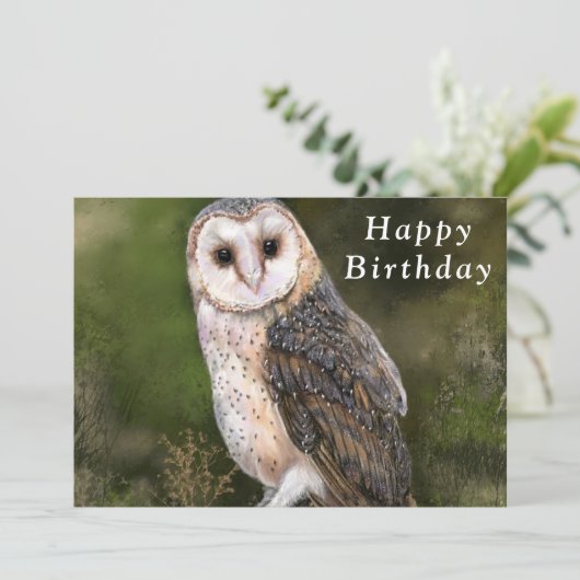 Geburtstagskarte mit Western Stall Owl (Stehend Vorderseite)