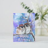 Geburtstagskarte mit Winter Sparrows - Umarmung Postkarte (Stehend Vorderseite)