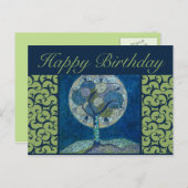 Geburtstagskarte - Mond in blühendem Gemälde Postkarte (Vorne/Hinten)