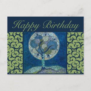 Geburtstagskarte - Mond in blühendem Gemälde Postkarte