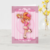 Geburtstagskarte - niedliche Kellnerin pink Karte (Gelbe Blume)