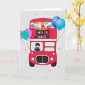 Geburtstagskarte - Personalisierter Big Red Bus Karte (Gelbe Blume)