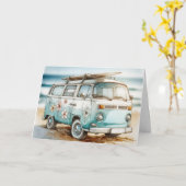 Geburtstagskarte Retro Campervan mit Surfboard Karte (Gelbe Blume)
