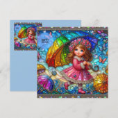 GEBURTSTAGSKARTE ~ Retro Girl mit Schirm ~ (Vorne/Hinten)