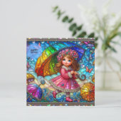 GEBURTSTAGSKARTE ~ Retro Girl mit Schirm ~ (Stehend Vorderseite)