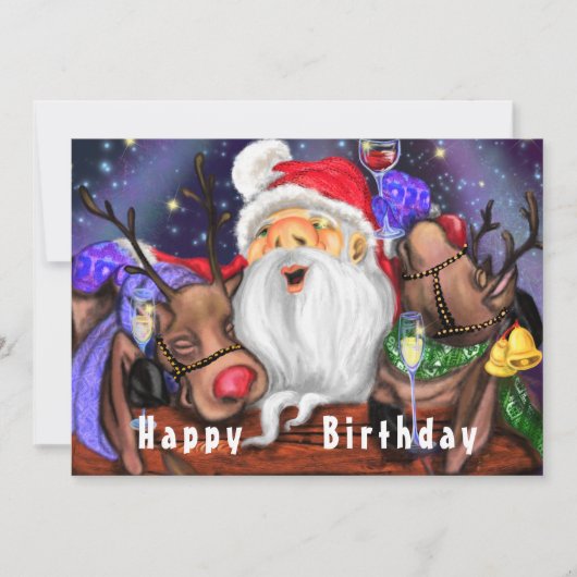 Geburtstagskarte Santa mit Rentierspass (Vorderseite)