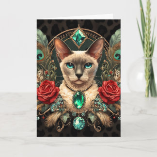 Geburtstagskarte Siam Cornish Rex Floral Vintage Karte
