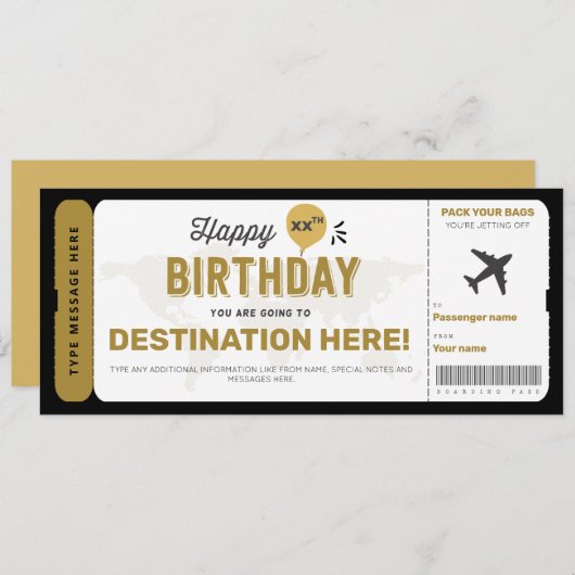 Geburtstagskarte Ticket Überraschungskarte Boardin (Vorne/Hinten)