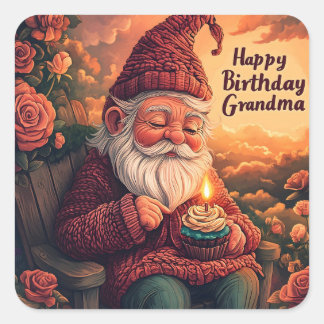 Geburtstagskarte von Gnome für Oma Quadratischer Aufkleber