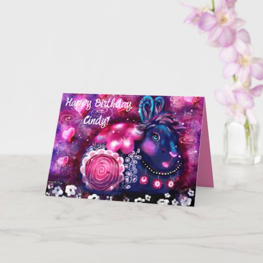 Geburtstagskarte - Whimsical Rabbit "Glamour Bunny Karte (Orchidee)