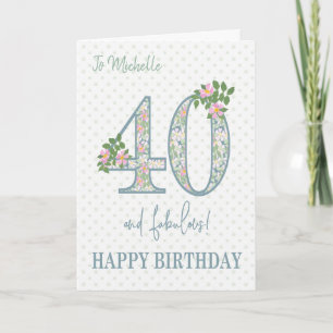 Geburtstagskarte zum 40. mit Blumen und Punkten zu Karte