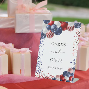 Geburtstagskarten patriotisch rot-weiß-blaue Ballo Sockelschild