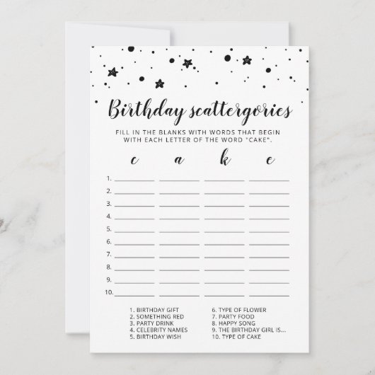 Geburtstagskattergorien-Spielkarte Einladung (Vorderseite)