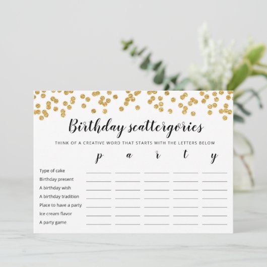 Geburtstagskattergorien-Spielkarte Einladung (Stehend Vorderseite)