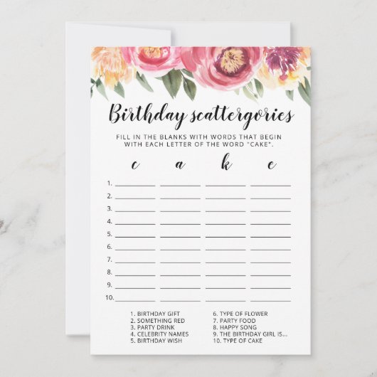 Geburtstagskattergorien-Spielkarte Einladung (Vorderseite)