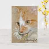 Geburtstagskätzchen Karte (Gelbe Blume)