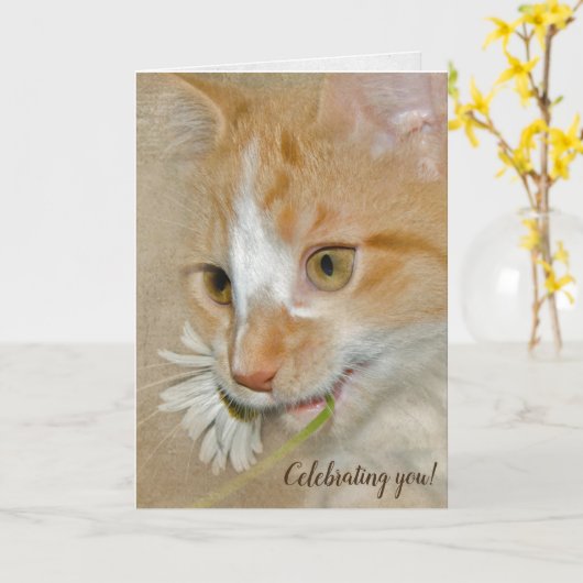 Geburtstagskätzchen Karte (Gelbe Blume)