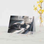 Geburtstagskatze auf Klaviertasten Karte (Gelbe Blume)