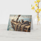 Geburtstagskatze auf Nautikfelsen Karte (Gelbe Blume)