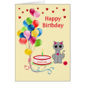 Geburtstagskatze, Herz & mehrfarbige Ballons (Vorne)