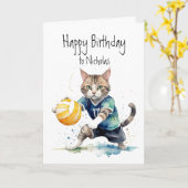 Geburtstagskatze Individuelle Name Volleyball spie Karte (Gelbe Blume)