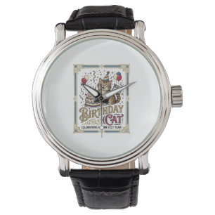 Geburtstagskatze Katze Geburtstagsalter Vintage-Ve Armbanduhr