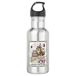 Geburtstagskatze Katze Geburtstagsalter Vintage-Ve Edelstahlflasche