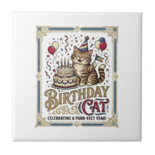 Geburtstagskatze Katze Geburtstagsalter Vintage-Ve Fliese