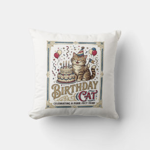 Geburtstagskatze Katze Geburtstagsalter Vintage-Ve Kissen