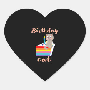 Geburtstagskatze - Kawaii, graue Katze Geburtstag Herz-Aufkleber