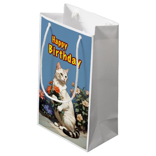 Geburtstagskatze Kleine Geschenktüte (Rückseite Schrägansicht)
