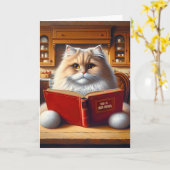 Geburtstagskatze Lesen eines roten Buches Karte (Gelbe Blume)