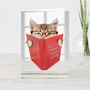 Geburtstagskatze mit Brille und Rotes Buch Karte