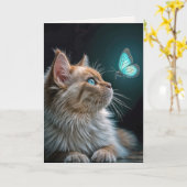 Geburtstagskatze mit glühender Neon Butterfly Karte (Gelbe Blume)
