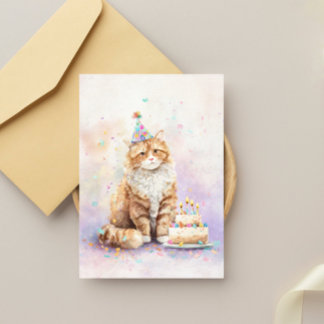 Geburtstagskatze mit Kuchen – Süße Partyhut-Katze  Postkarte
