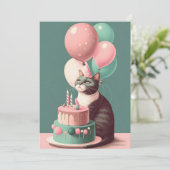 Geburtstagskatze mit Party-Hat-Flachbildschirm Dankeskarte (Stehend Vorderseite)