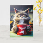 Geburtstagskatze mit roter Tasse Karte (Gelbe Blume)