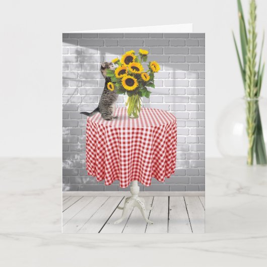Geburtstagskatze mit Sonnenblume Bouquet Karte (Vorderseite)