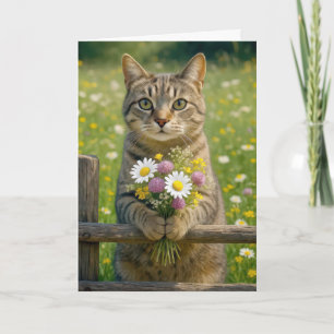 Geburtstagskatze mit Wildblume Bouquet Karte