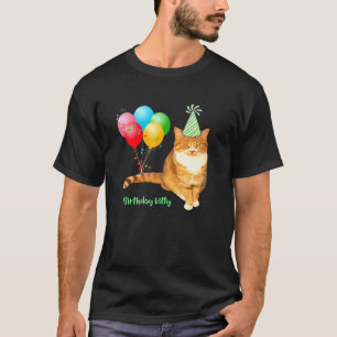 Geburtstagskatze Orange Tabby Katze Mit Ballons Un T-Shirt