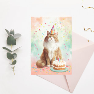 Geburtstagskatze Postkarte – Süße Partykatze mit K