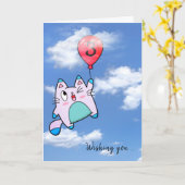 Geburtstagskatze und Ballonkarte Karte (Gelbe Blume)