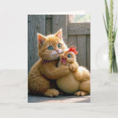 Geburtstagskatze und Hühnchen Karte (Vorderseite)