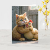 Geburtstagskatze und Hühnchen Karte (Gelbe Blume)