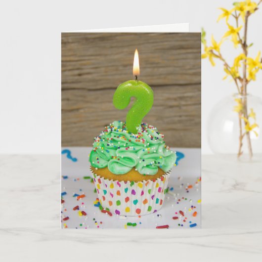 Geburtstagskerzen-Fragezeichen Karte (Gelbe Blume)