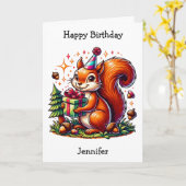 Geburtstagskichhörnchen | Farbseite Karte (Gelbe Blume)